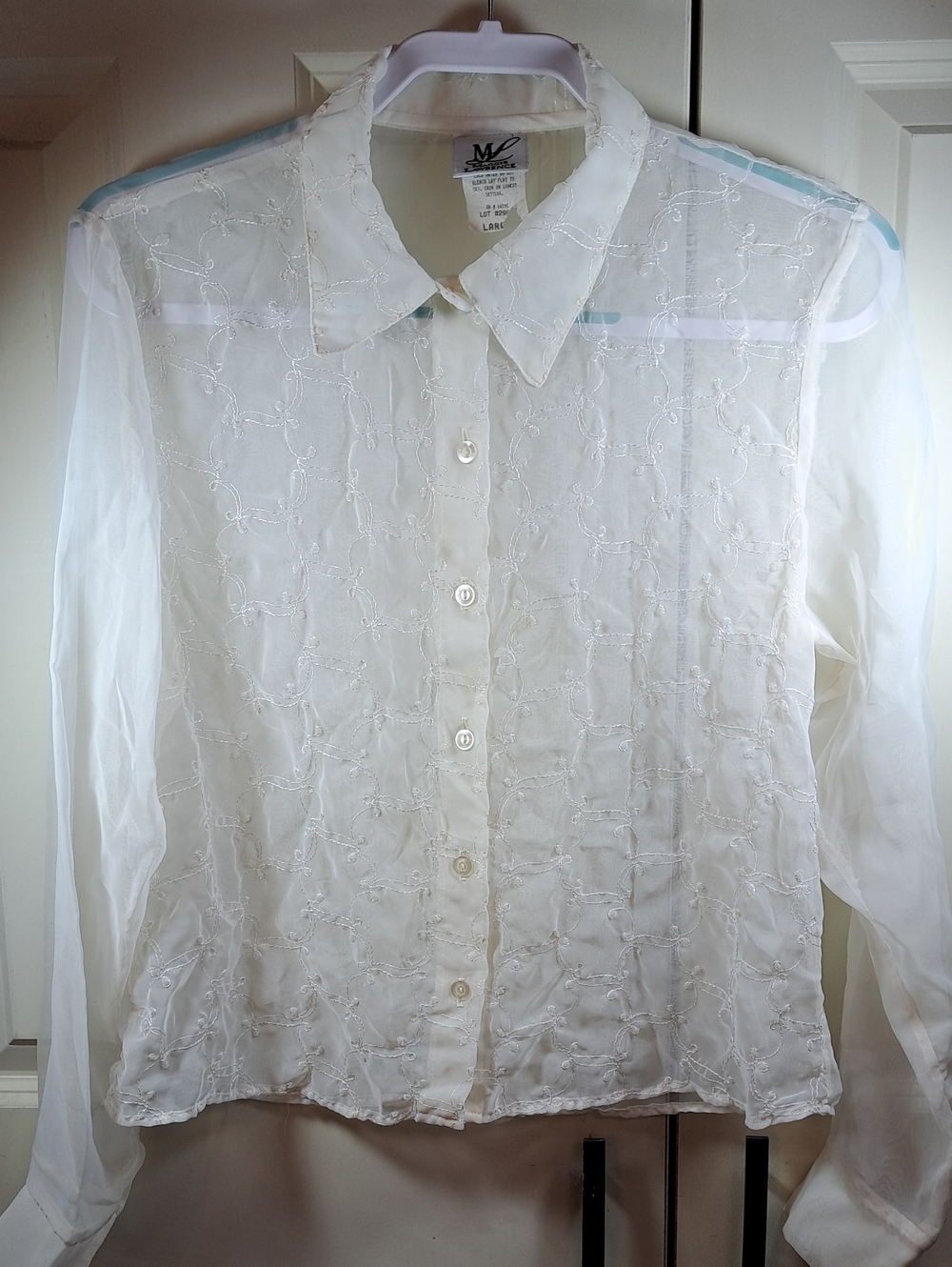Sheer Embroidered Button-Front Blouse - Off White